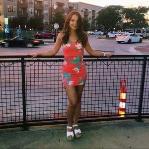 Coral Floral Bodycon Dress